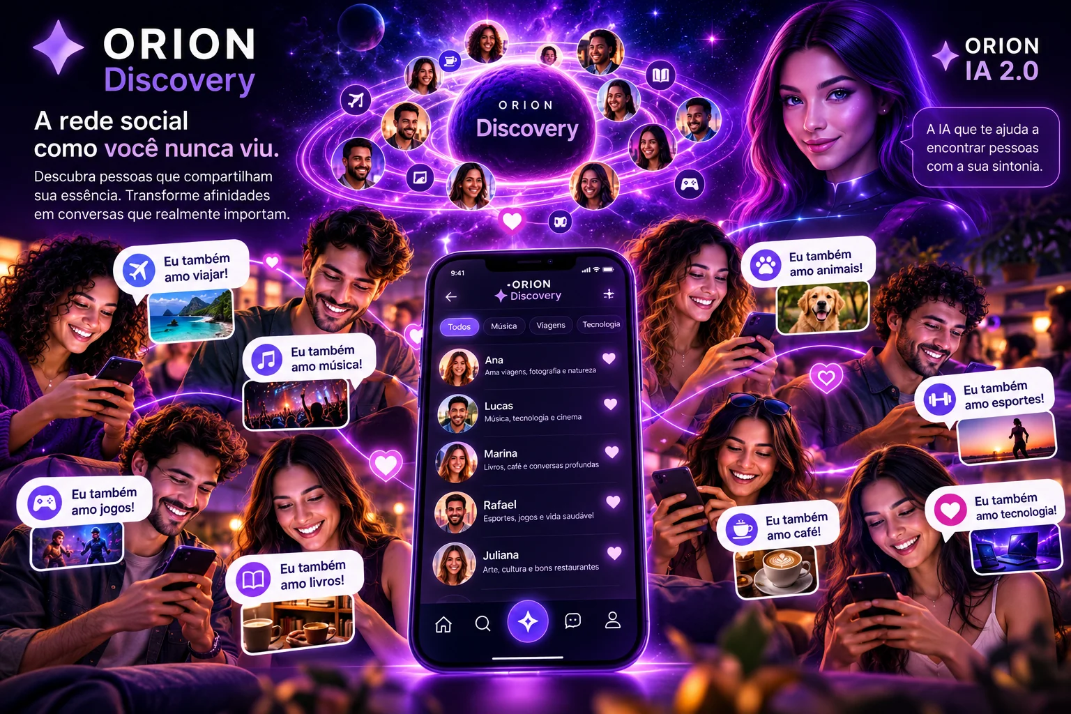ORION Discovery: pessoas fictícias descobrindo afinidades com o recurso Eu também e a IA 2.0